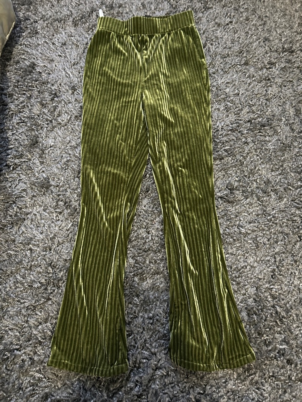 SHEIN Olive Green Velvet Flared Wide Leg Jeans
